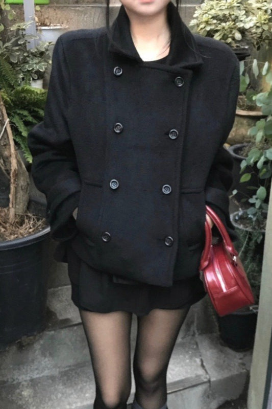 Preppy Fleece-lined Wool Blend Short Coat