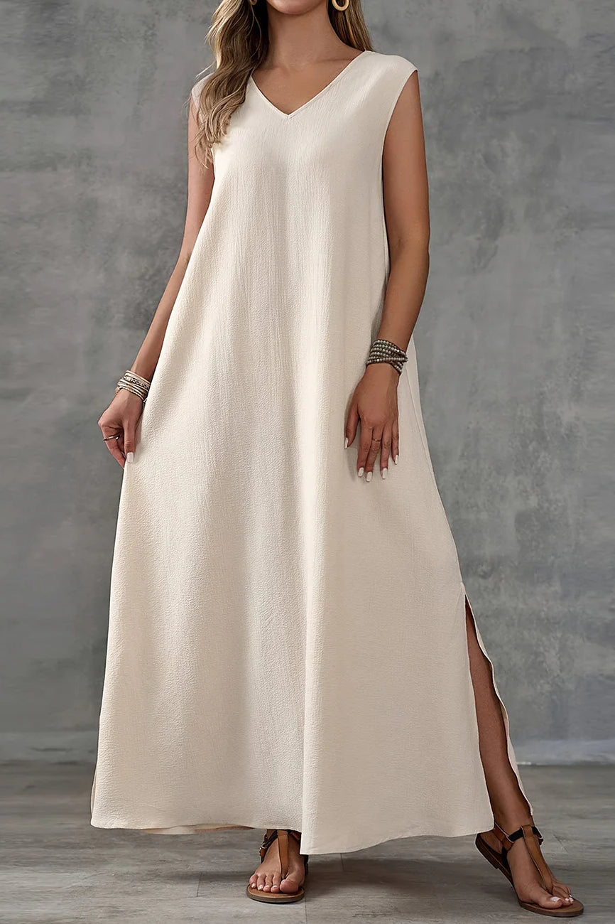 Sleeveless V-neck Side Slit Maxi Dress