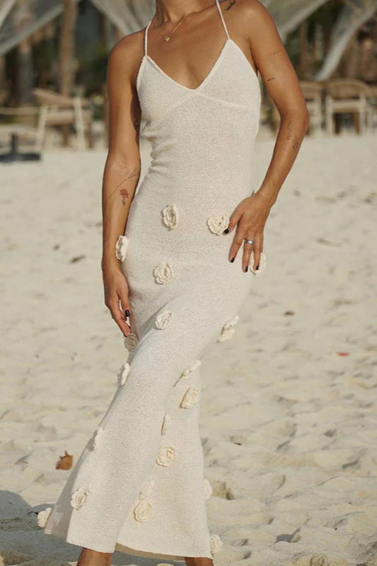 Knit Backless Lace-up Fitted Maxi Dress