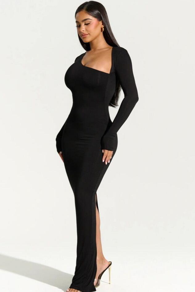 Eclipse Elegance - One-shoulder Slim-fit Maxi Dress