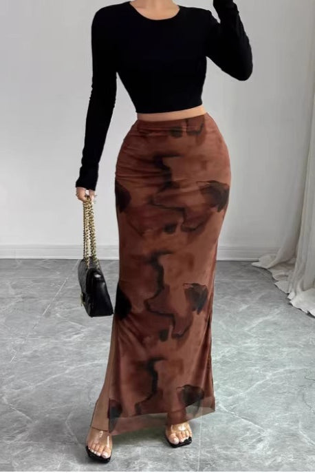Mesh High Waist Split Skirt
