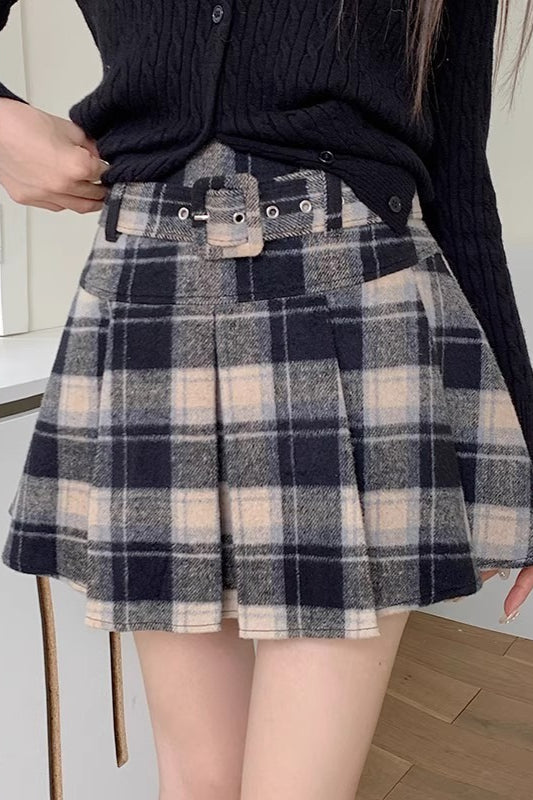 Wool Plaid Pleated Skirt