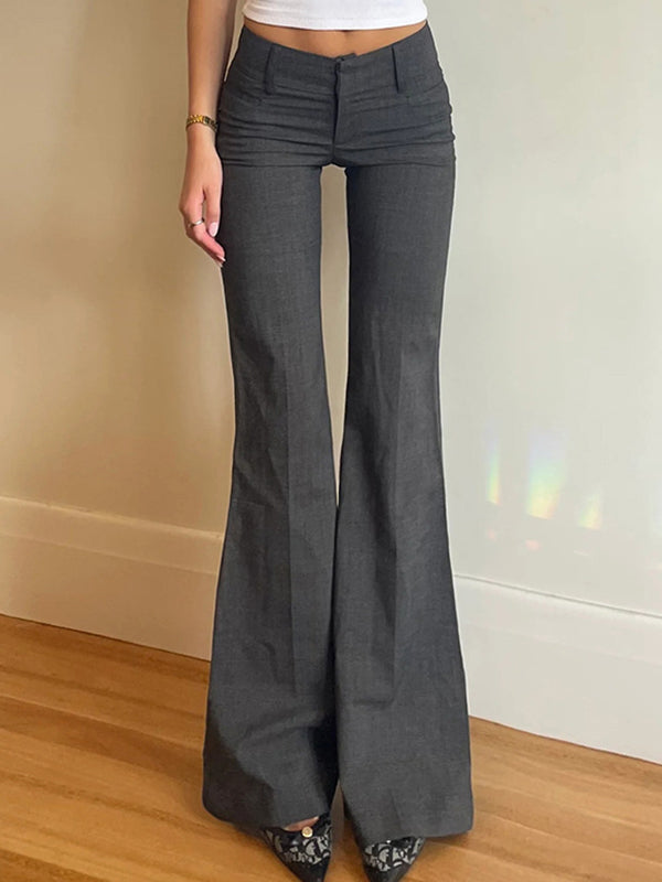 Dark Grey Pleated Flare Leg Pants