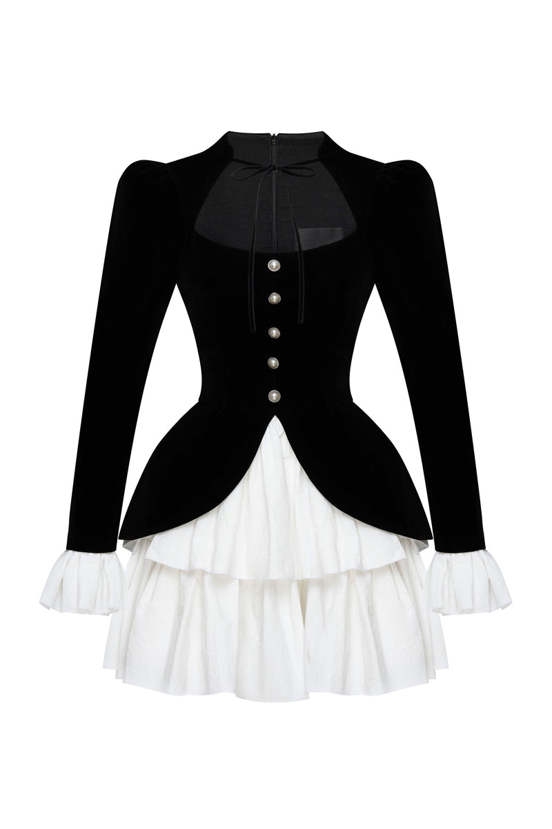 Eveline Velvet Square Neck Tiered Mini Dress