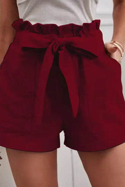 Loose Color Elastic Waist Tie Shorts