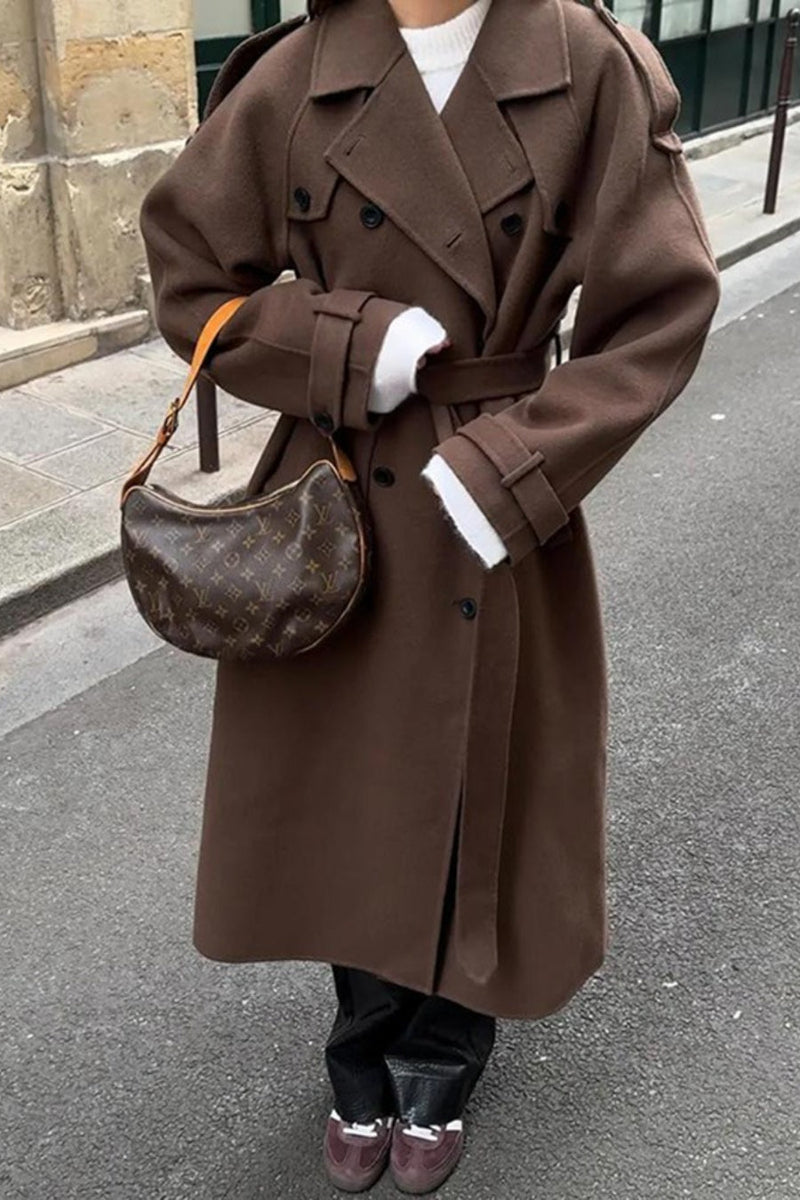 Color Long Sleeve Trench Overcoat