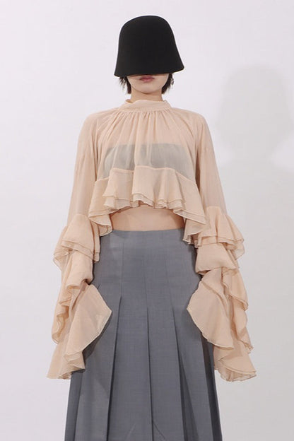 Ruffle Inserted Drop Shoulder Blouse