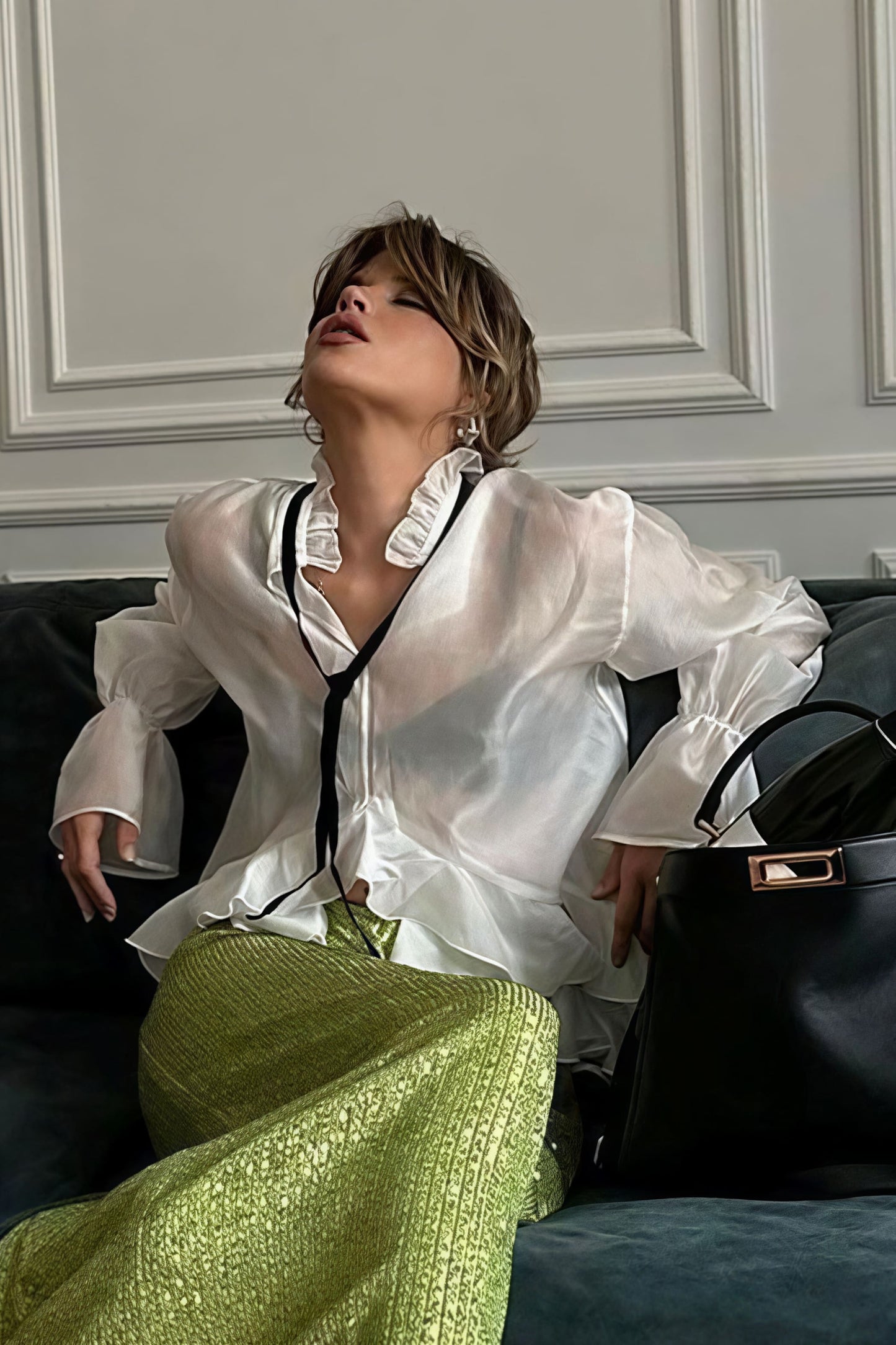 Sheer Flare Sleeve Blouse