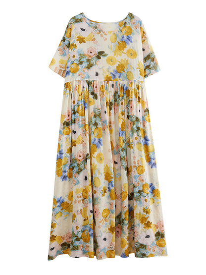 A-line Loose Printed Round-neck Midi Dresses