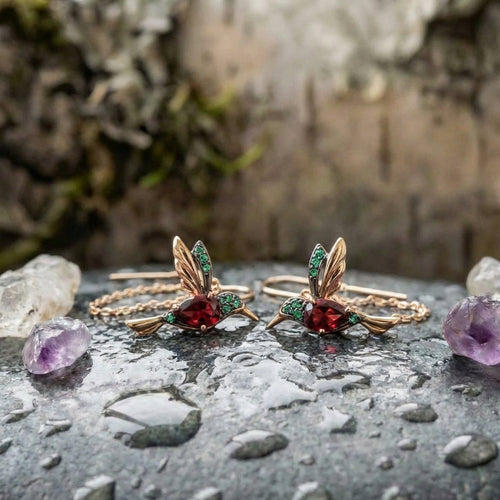 A Hummingbird Enamel And Zirconia Earring Set