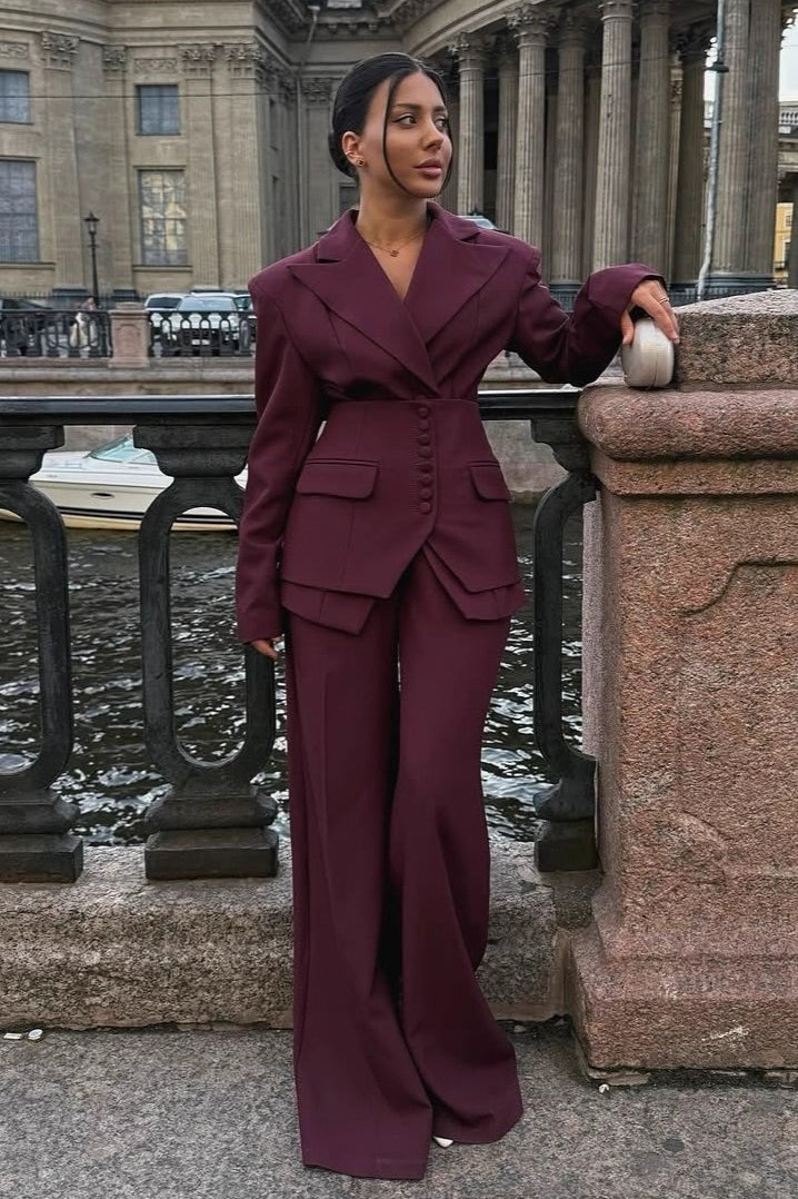 V Neck Two Piece Blazer Pants Set