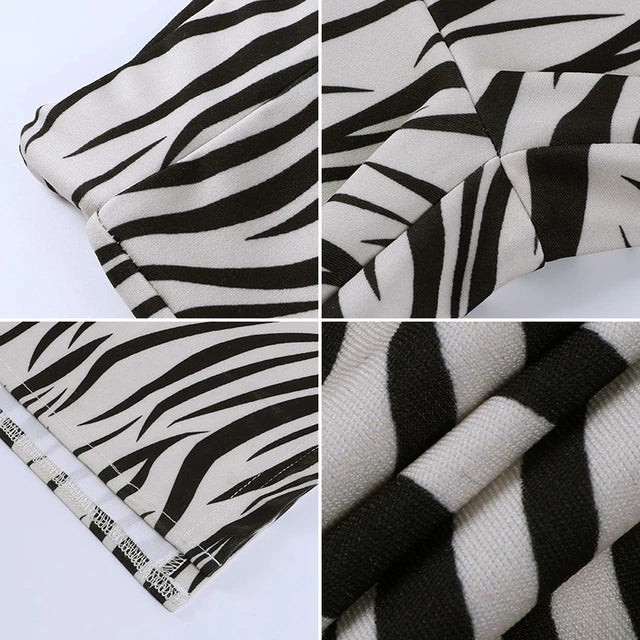 Female Trousers Zebra Print Straight Leg Pants Split Out Spring High Waist Pants