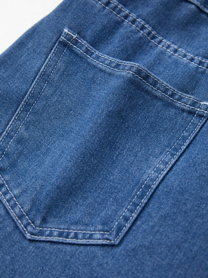 Blue Washed Effect Boyfriend Denim Overalls