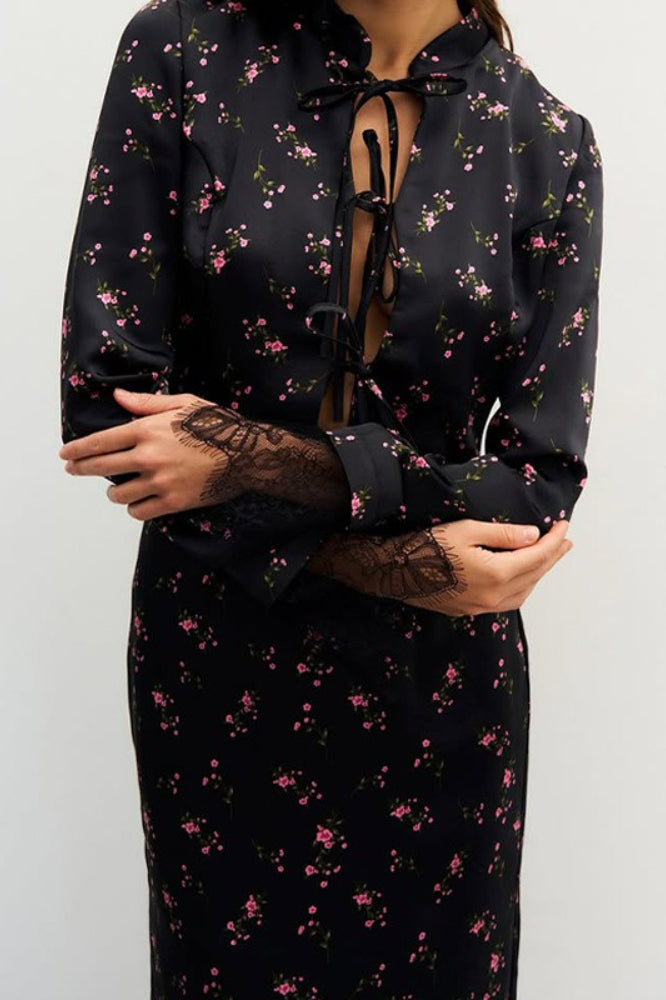 Button Front Long Sleeve Blouse Skirt Set
