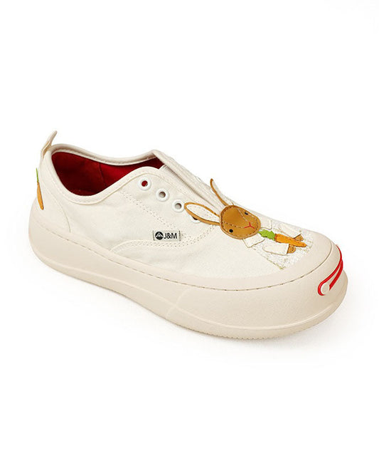 Stylish Beige Canvas Platform Flat Shoes for Splicing Character