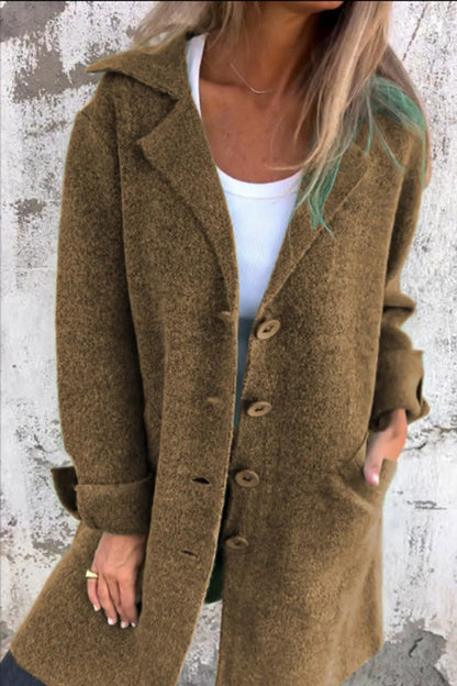 Color Lapel Pocket Single Breasted Midi Coat