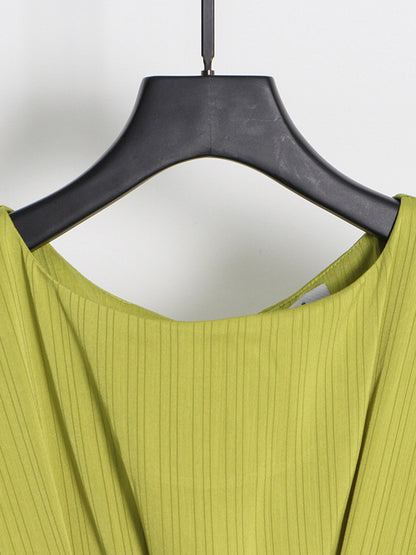 High Waisted Loose Belted Color Boat Neck Midi Dresses