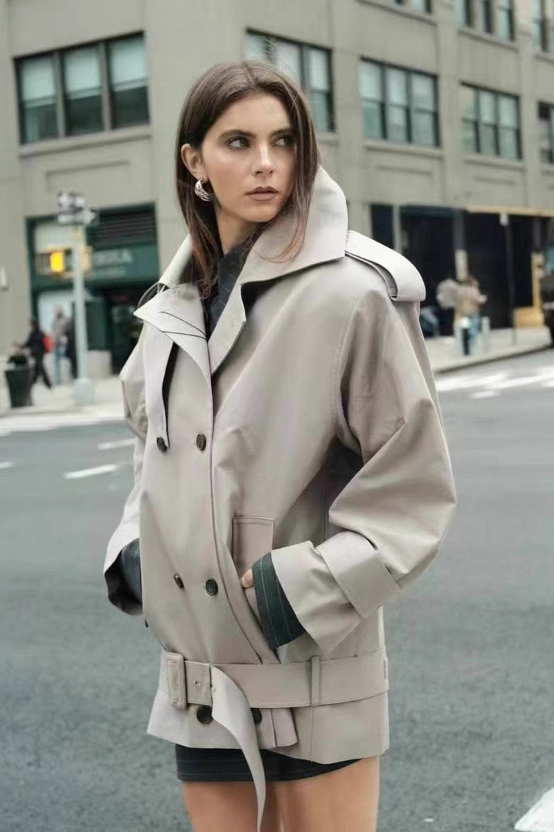 Double Breasted Stand Collar Retro Coat