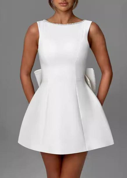 Pearl-trimmed Bow Back Mini Dress - Elegance