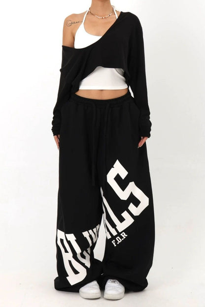 Loose Elastic Letter Printed Pants
