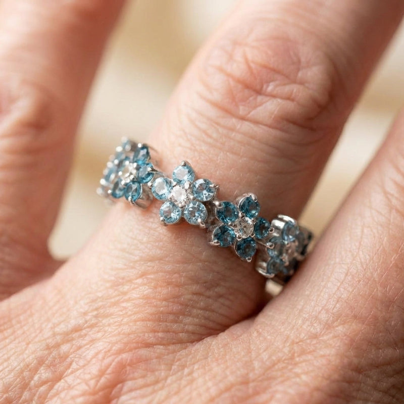 Vintage Blue Daisy Silver Ring