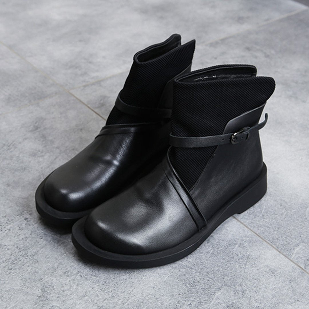Cozy Leather Paneled Flats Martin Boots