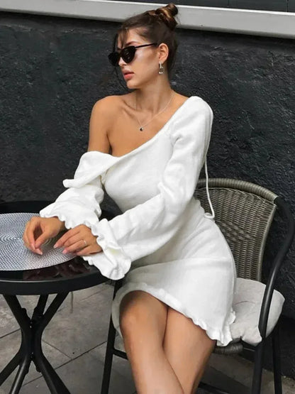 Backless Knitted Mini Dress for Lace Up Long Sleeve Short Dresses Hot Club High Waist Dress Femme