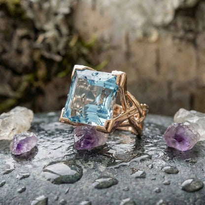 A Vintage Rose Gold Blue Zirconia Ring
