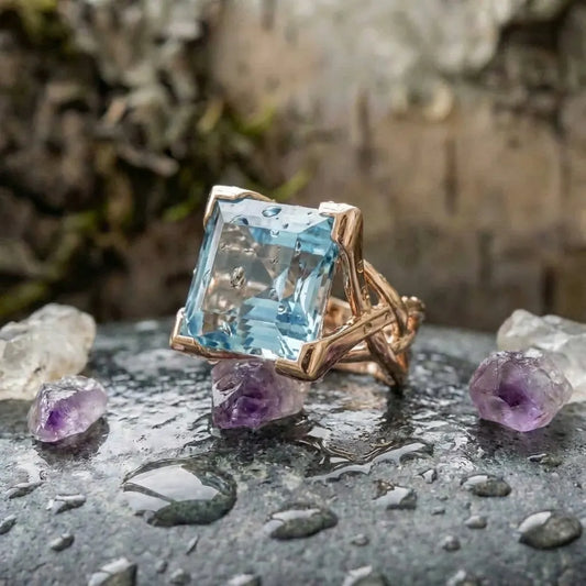 A Vintage Rose Gold Blue Zirconia Ring