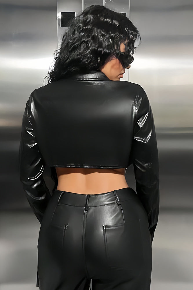 Zippered Cropped Pu Coat