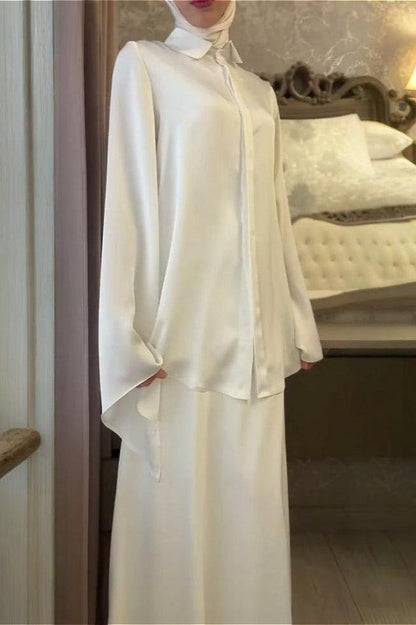 Satin Blouse With Fitted Skirt Two Piece Set