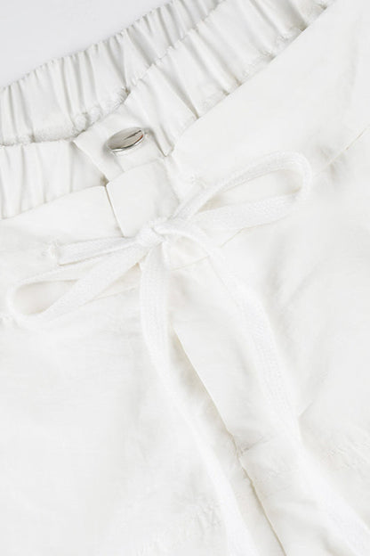 White Drawstring Wide-leg Cargo Pant