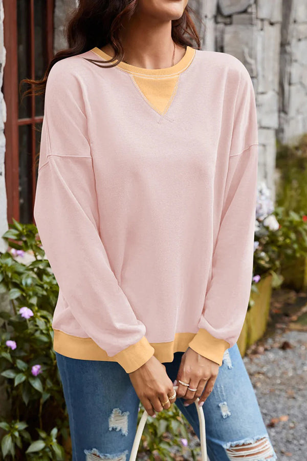 Fashionable Contrasting Color Loose Long-sleeved Sweatshirt