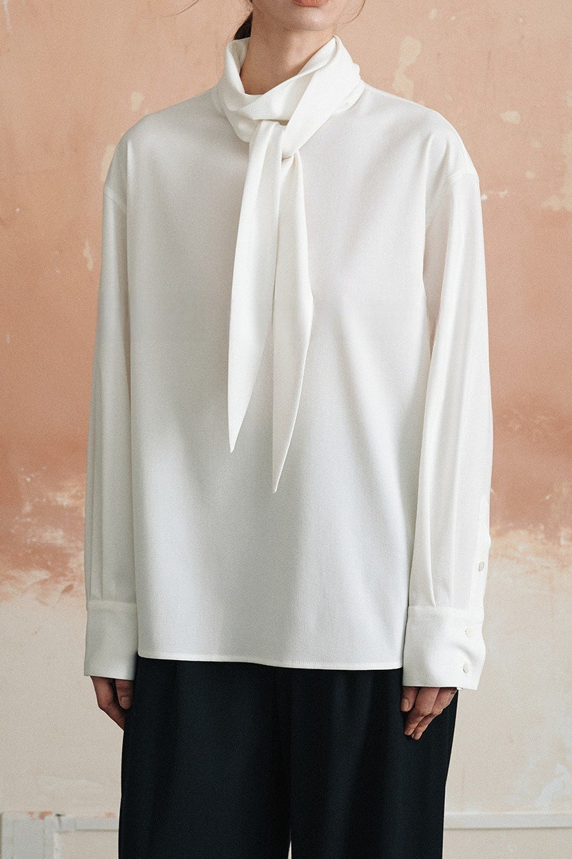 Lightweight Draped Tie Neck Blouse