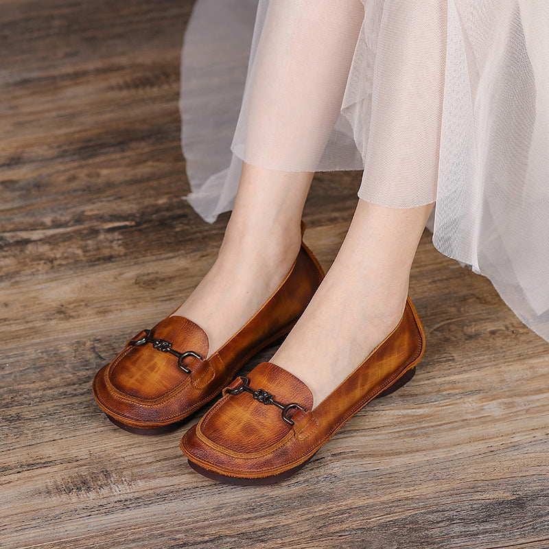 Summer Retro Leather Flat Shoes