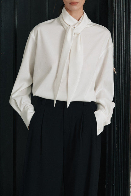 Lightweight Draped Tie Neck Blouse