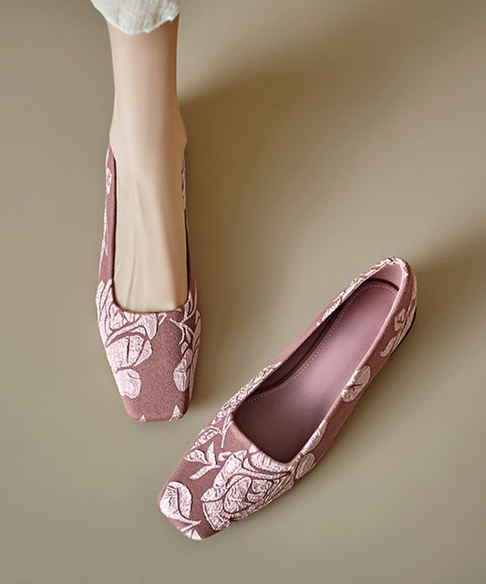 Pink Cotton Fabric Splicing Flats Embroidered