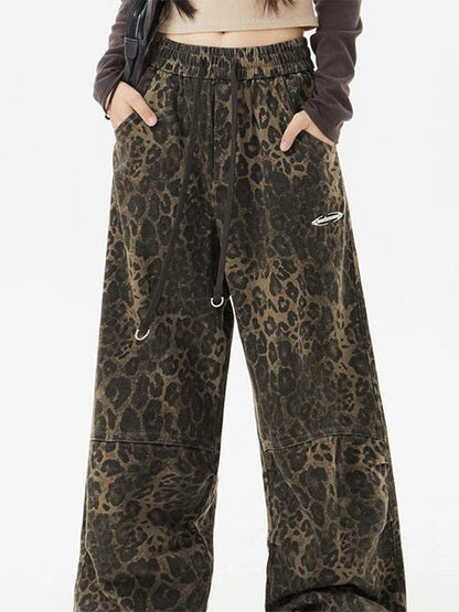 Punk Leopard Cargo Pants With Drawstring