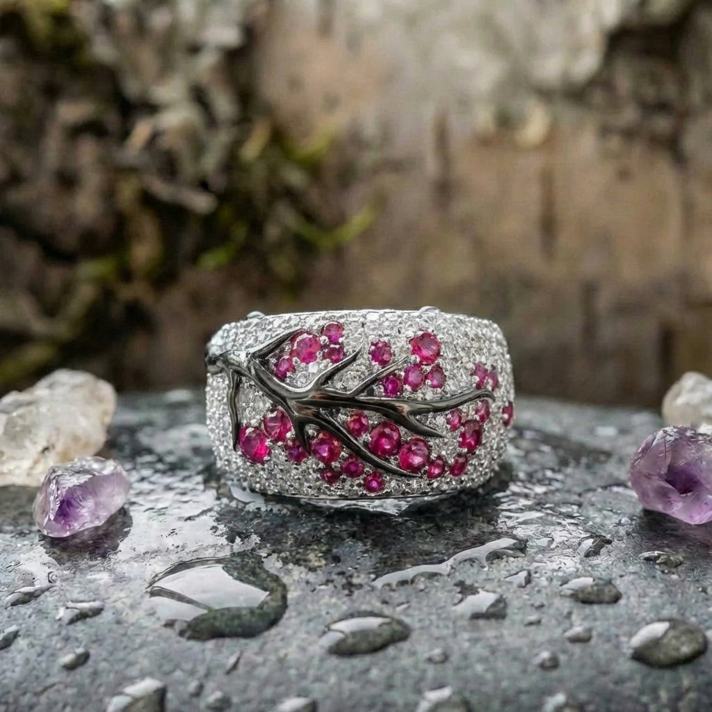 Elegant Ruby Blossom Ring