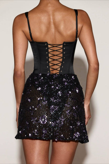 3d Sequin Satin Bodycon Spaghetti Strap Mini Dress