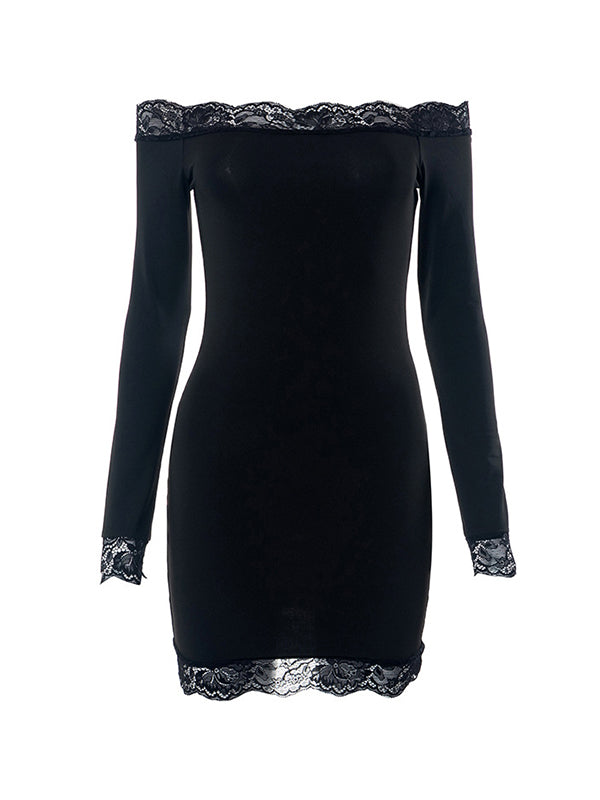 Black Lace Bandeau Slim Mini Dress
