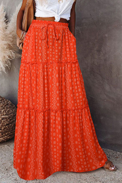 Print Stretch Elastic Waist Pocket High Waist Skirt
