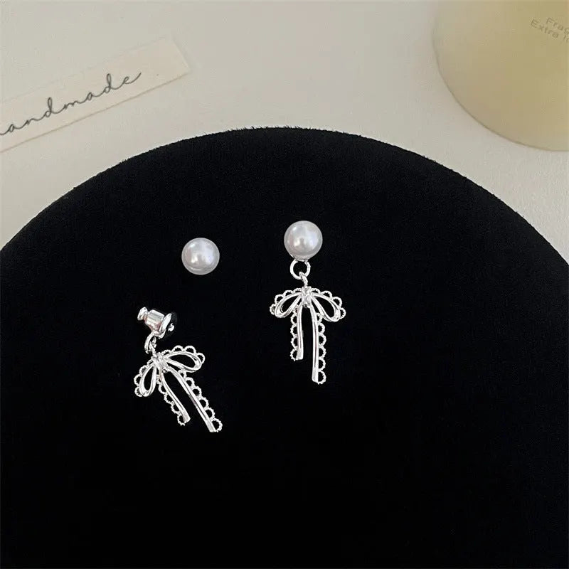 Elegant Pearl Bow Earrings