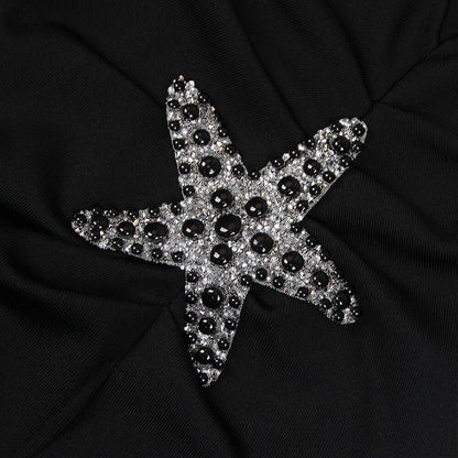 Starfish Embellished Mesh Bodice Maxi Dress in Black