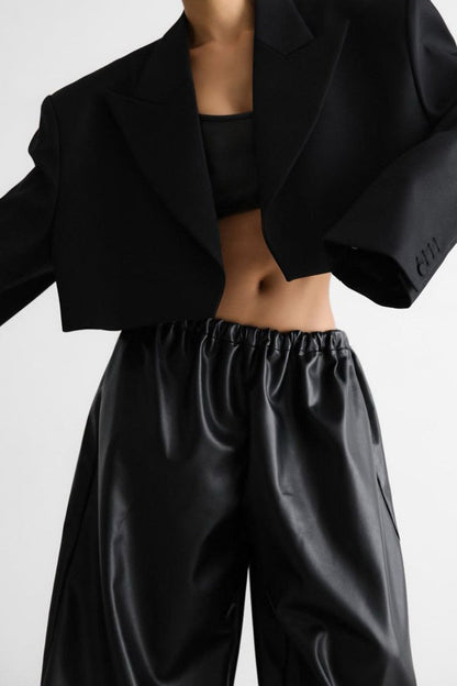 Drawstring Cuff Pu Leather Relaxed Pants