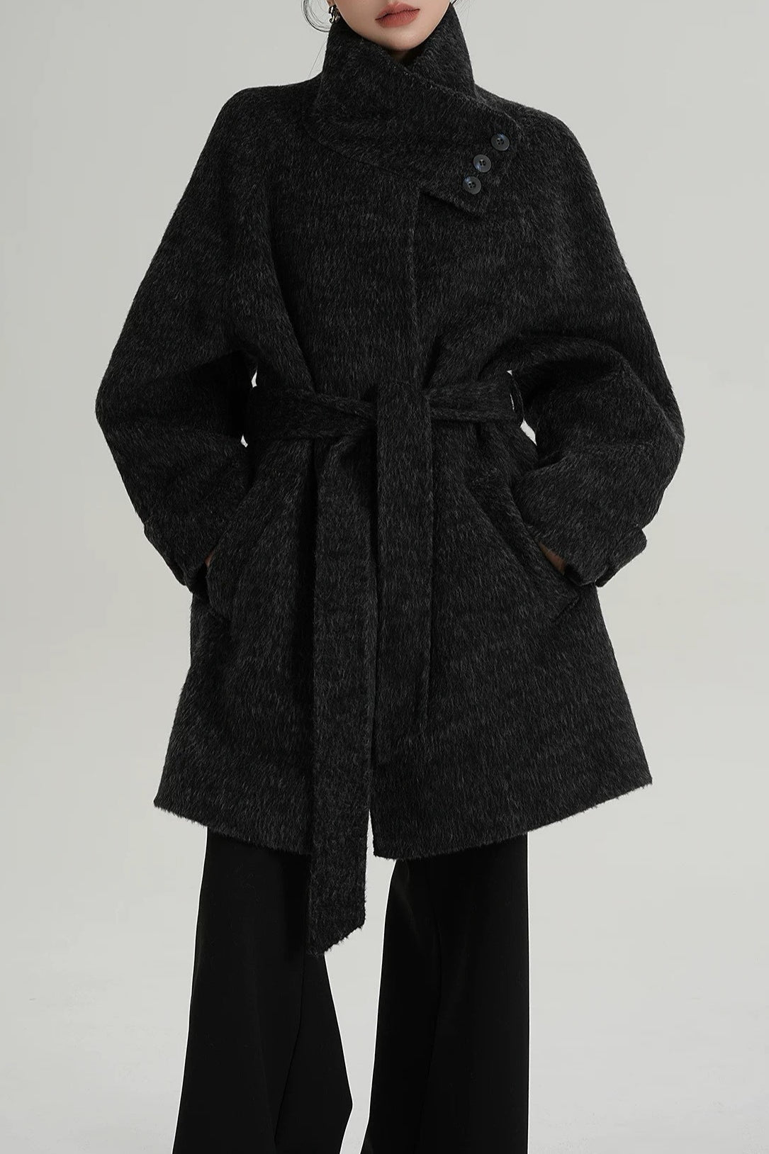 Wool Warm Loose Mock-neck Coat
