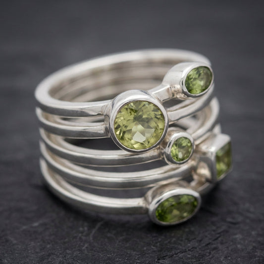 Vintage Green Glass Layered Silver Ring