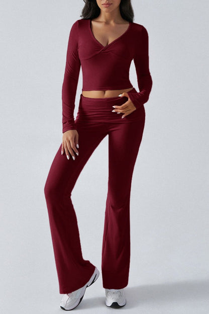 Slim Fit Knit Long Sleeve Top Straight Leg Pants Set