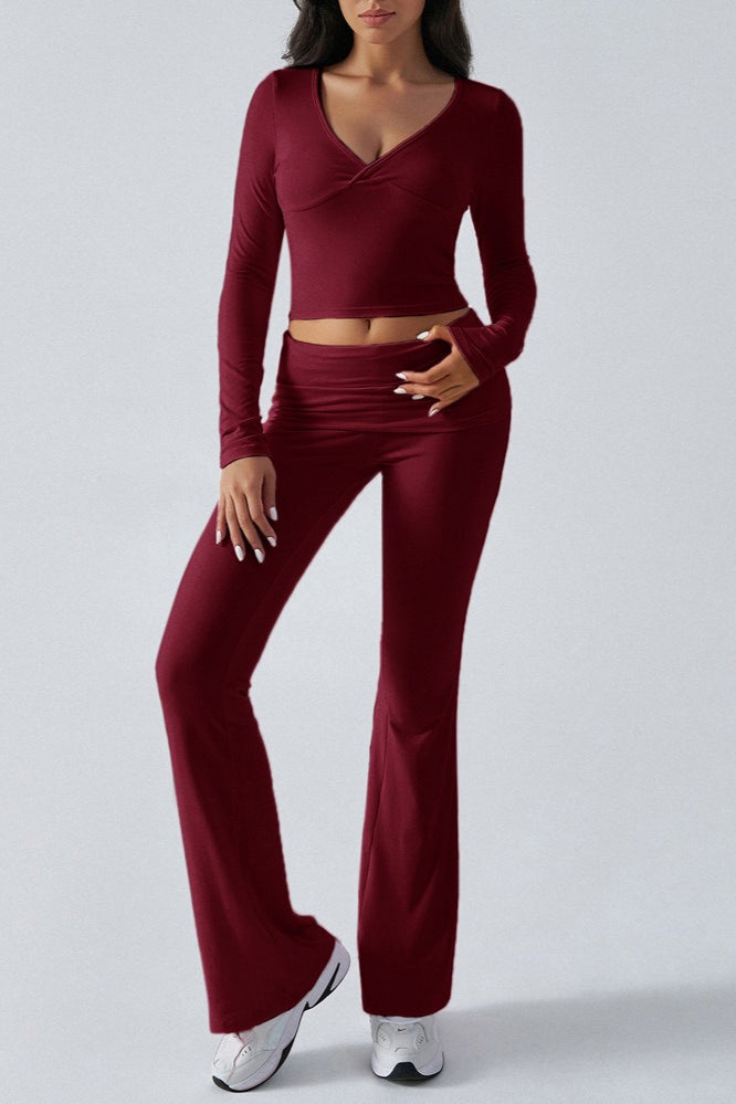 Slim Fit Knit Long Sleeve Top Straight Leg Pants Set