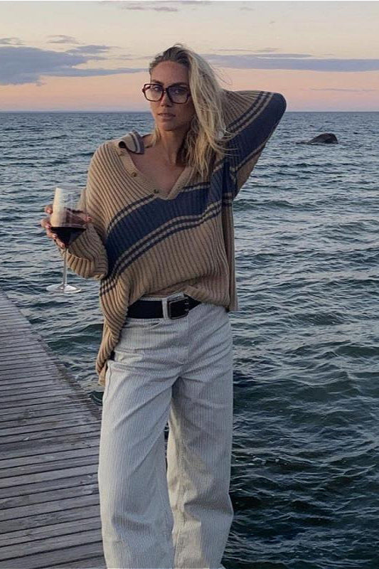 Striped Color Block Long Sleeve Knit Sweater